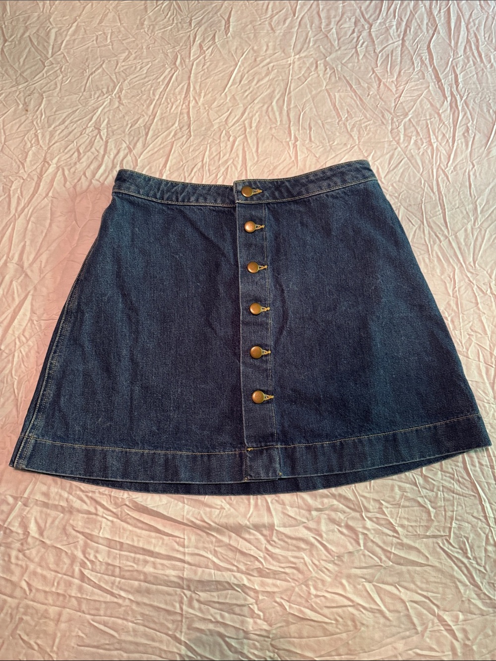 American Apparel High Waisted Denim Button Front A-Line Mini Skirt Size L